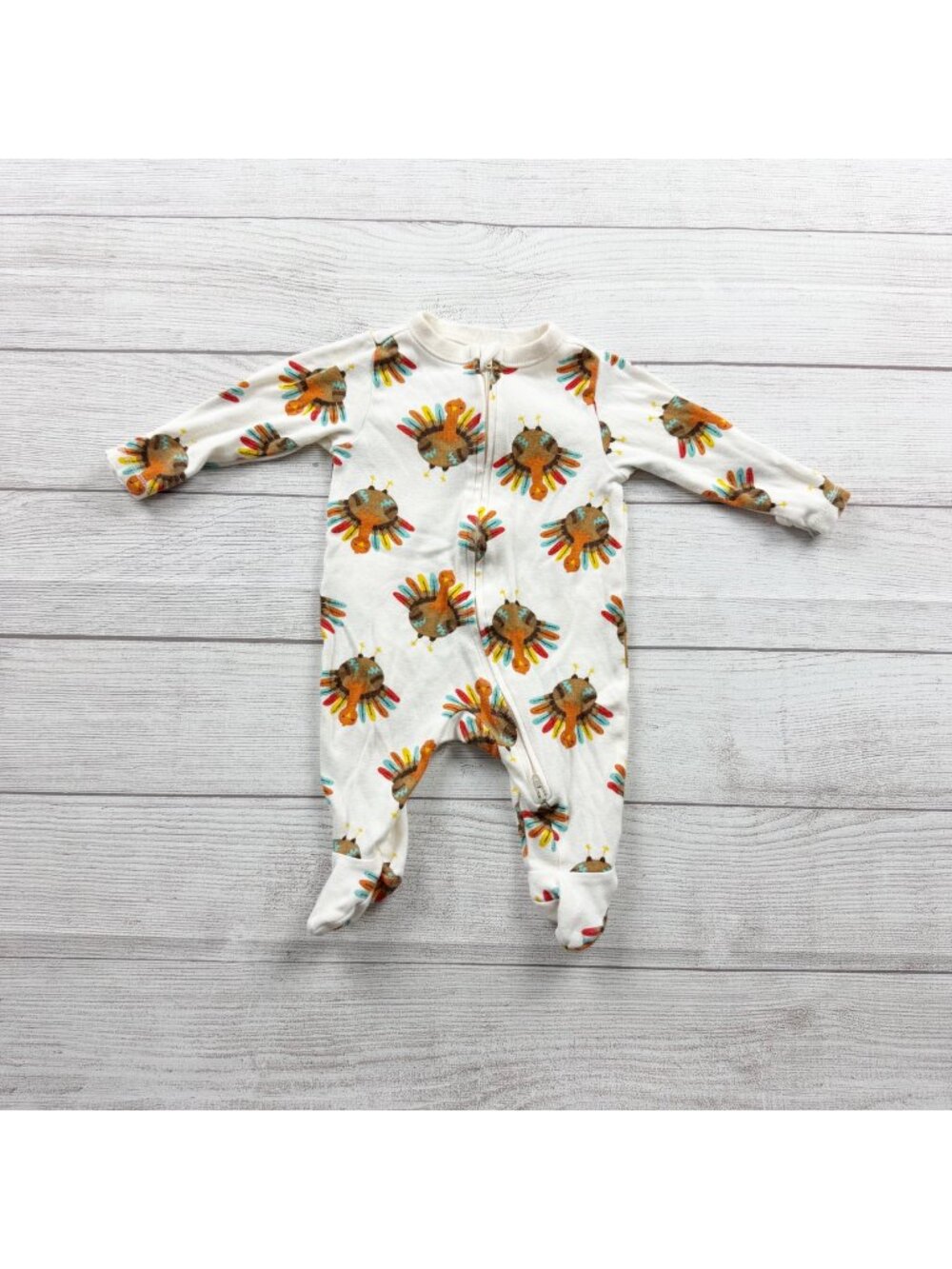 Old Navy Baby Footed Sleeper Pajamas Turkey Print Zip One Piece 0-3 Months